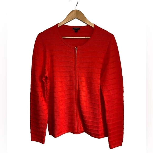 Ann Taylor Factory Zip Up Cardigan Sweater with Horizontal Ribbing Size Large - Picture 10 of 10